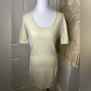 NWT QUINN Cream Short Cashmere Sleeve Knit Dress